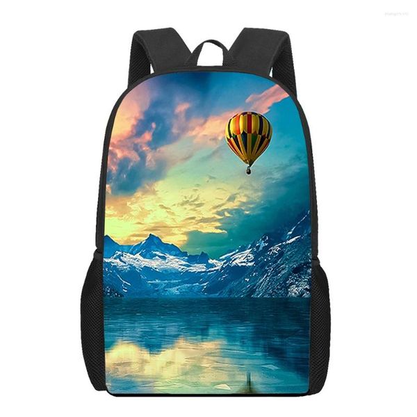 Rucksack Ho Tair Balloon Sky 3D-Druck Schulranzen-Set für Teenager Mädchen Grundschule Kinder Büchertaschen Kinder Büchertasche Satchel Mochila