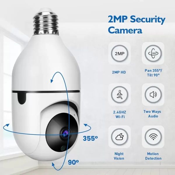 Wifi PTZ IP-Kamera, ferngesteuert, hochauflösende 360°-Ansicht, Sicherheit, E27-Glühbirnenschnittstelle, 1080p, kabellose 360-Grad-Drehung, automatische Verfolgung, Panorama-Kamera-Glühbirnenbuchse