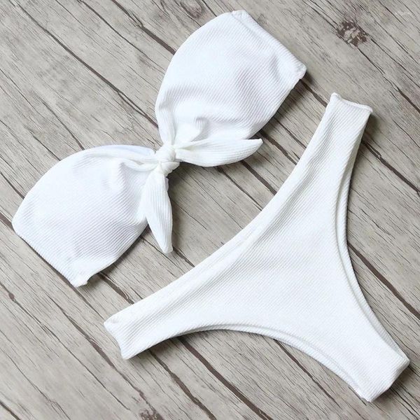 Kadın Mayo İki Parçalı Set Düşük Bel Yüzme Bikini Setleri Sözler Seksi Bandeau Tie