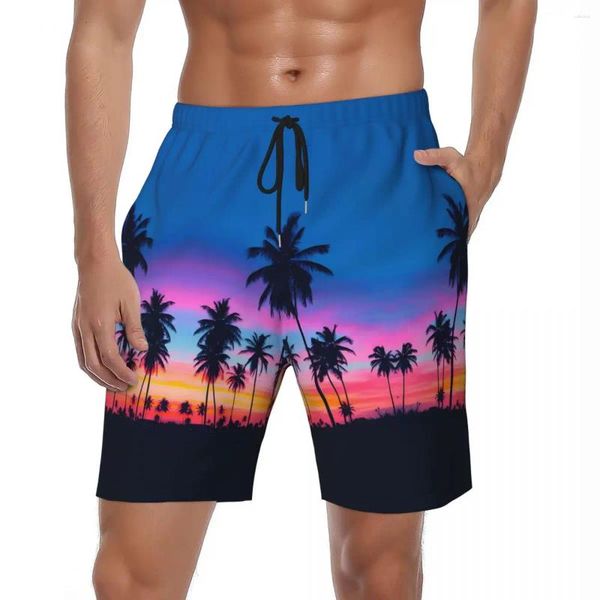 Мужские шорты с кокосовой пальмой, летние забавные спортивные шорты для серфинга и пляжа, быстросохнущие винтажные плавки больших размеров