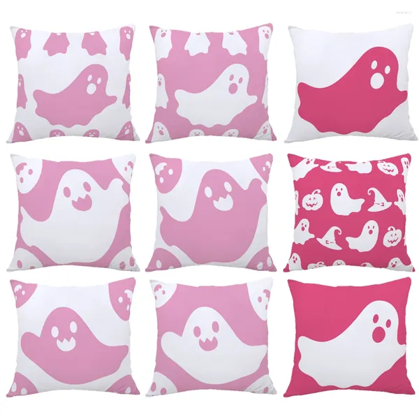 Travesseiro Rosa Bonito Halloween Fantasma Fronha Macia Capa de Poliéster Decorações Boo Case Home Atacado 45x45cm