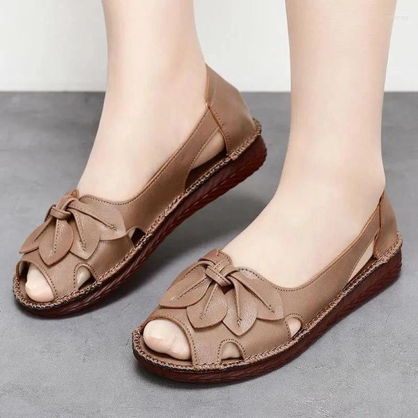 Casual Schuhe Große Größe 41 42 Luxus Frauen Fisch Mund Sandalen Sommer Wohnungen Damen Echtes Leder Loafer Alias Mujer