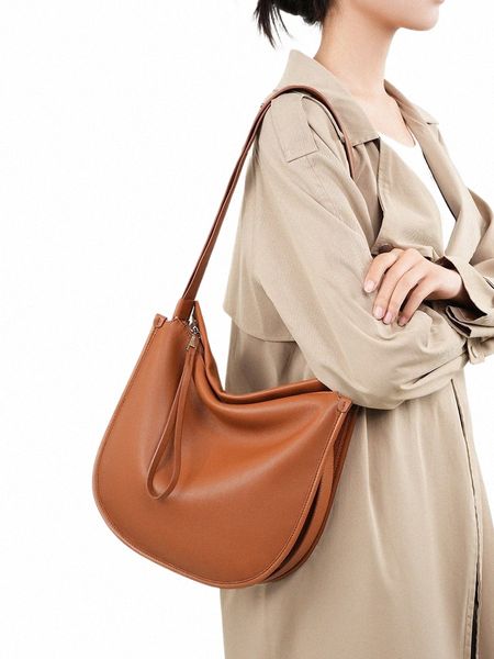 Kadınlar minimalist yumuşak omuz eyer çanta orijinal deri büyük kapasite şık bayan ofis iş koltuk torbaları 79mm#