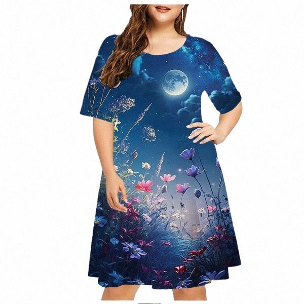 6xl Plus Größe Sommer Dres Für Frauen Kleidung Anlage Fr Print Kurzarm Lose Dr Casual Retro Oansatz Sundr Vestidos g4PC #