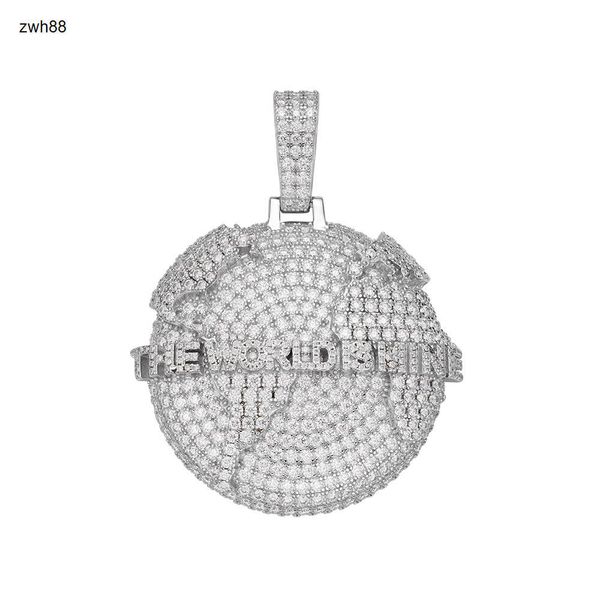 Tasarımcı Sıcak satan hip hop hiphop güzel mücevher rapçi tasarım moissanite 925 gümüş altın buzlu dünya mayın globe harita kolye