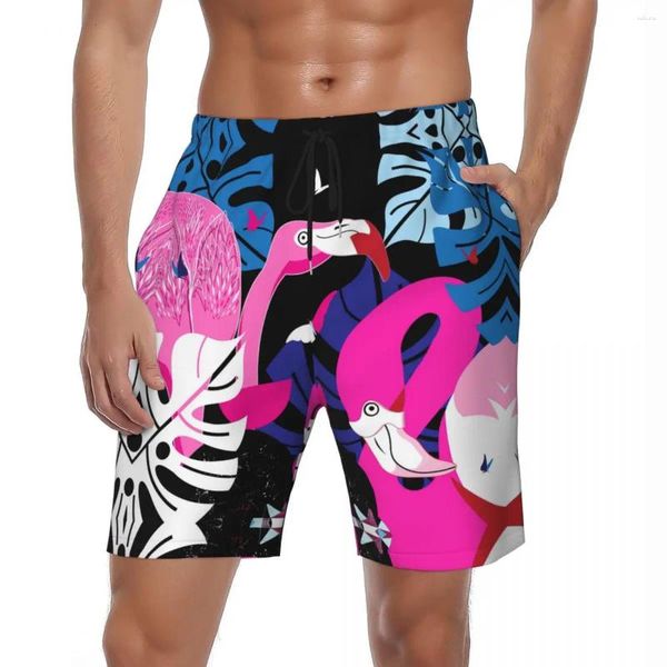 Мужские шорты, мужские шорты, купальные 3D -печатные платы Flamingo, летние повседневные Гавайи Y2K Fun Beach Shorts+Top, мужской серфинг быстрый сушка шорты
