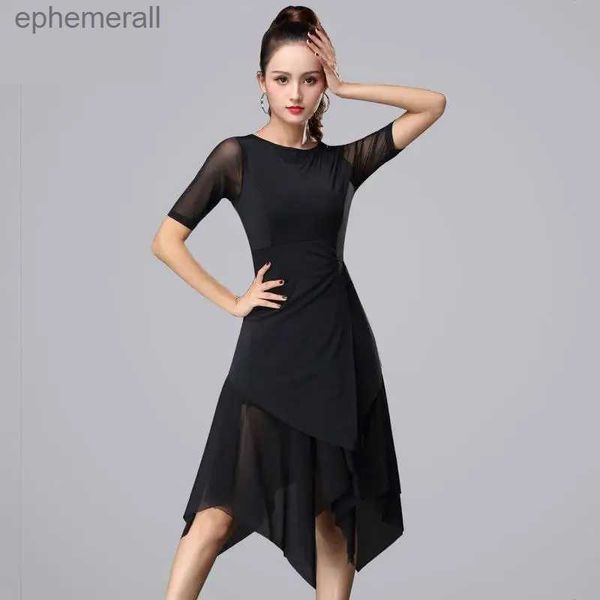 Urban Sexy Kleider Damen Mode Mesh Kurzarm Latin Dance Quaste Einteiliges Kleid für Frauen/weibliche Ballsaal Tango Cha Rumba Kostüme yq240330