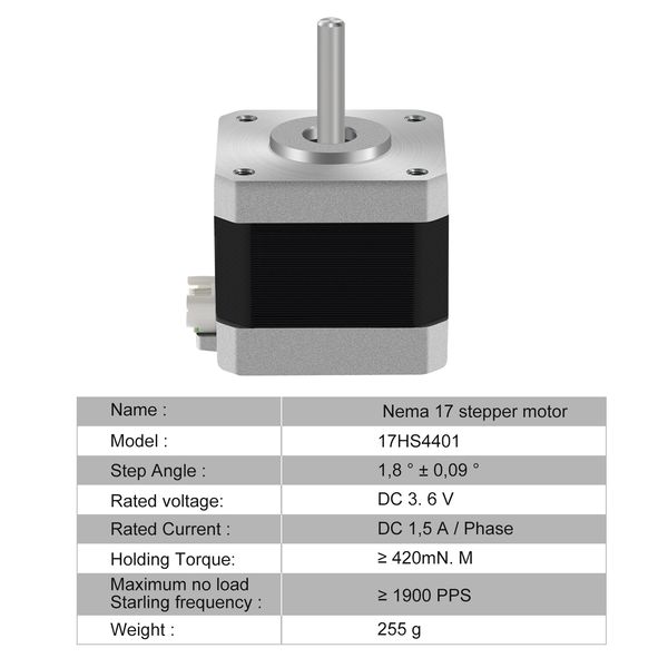 Nema 17 Stepper Motor 5pcs 17HS4401 NEMA17 42 MOTOR 4-LEAD 42BYGH 1,5A mit Dupont-Leitung für 3D-Drucker und CNC