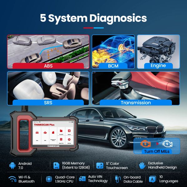 Thinkscan Plus S4 OBD2 Scanner ABS/SRS/ECM/TCM/BCM -System mit 3 Zurücksetzen des OBD2 -Diagnostscanners Automotive Diagnose -Tools 2023