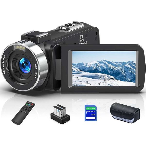 8K 64MP Camcorder-Videokamera mit 18-fachem Digitalzoom, WLAN, IR-Nachtsicht und Mikrofon – perfekt für YouTube-Vlogging, Webcam und Fernbedienung