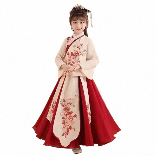 Chinesisches japanisches und koreanisches Kinder-Weihnachts-Dr-Mädchen-Kimo-chinesisches traditionelles Vintage-ethnisches antikes Tanzkostüm 184G#