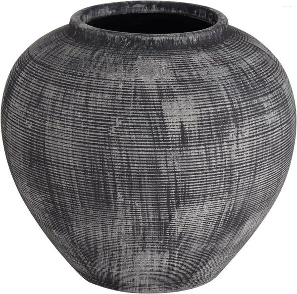 Vasi Vaso decorativo nero antico grezzo largo 9 pollici