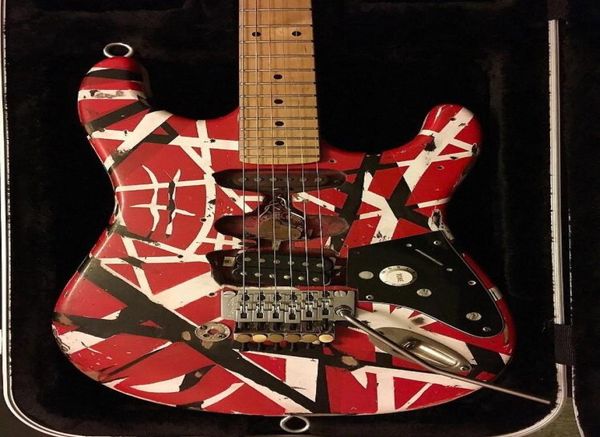 Edward Eddie Van Halen Frankenstein Siyah Beyaz Çizgili Kırmızı Ağır Kalıntı Elektro Gitar St Şekli Akçaağaç Boyun Floyd Rose Tremolo L9439859