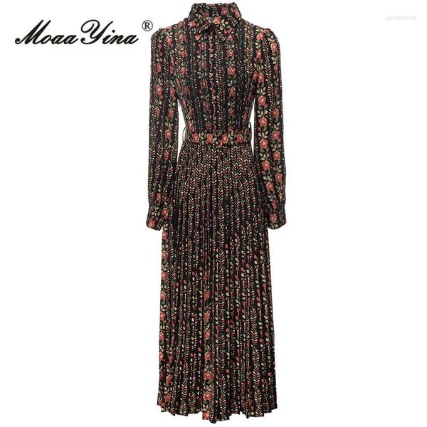 Abiti casual Moaayina Spring Designer Spring Dress Vintage Floral Adbet Women's Lava's Bass Abbo