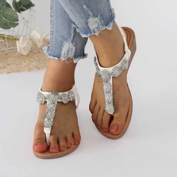 Sandalen Sommer Damen Diamant Böhmischer Stil Zehen Folk Retro Wedges Band Römische Schuhe Weibliche Schuhe