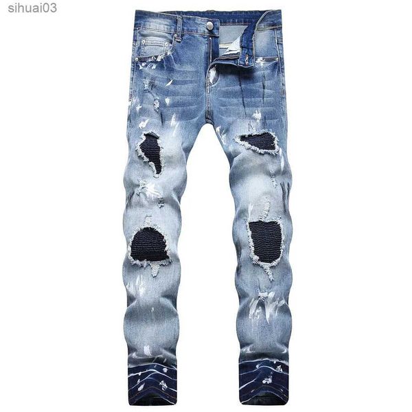 Jeans maschile maschile patch jeans jeans abbigliamento dipinti dipinti dipinti pantaloni toppati tocchi conici