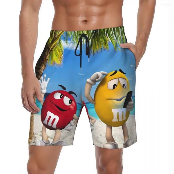 Shorts masculinos vermelho amarelo na praia verão desenhos animados surf calças curtas homens secagem rápida havaí personalizado tamanho grande calções de banho