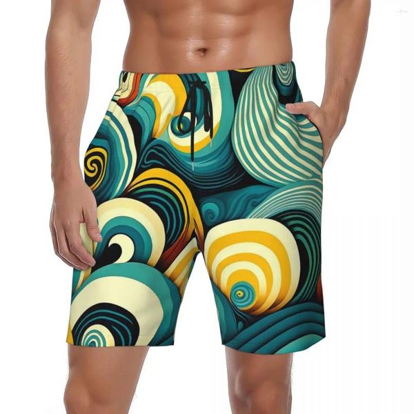 Herren-Shorts, Hippie-Welle, Fitnessstudio, Sommer, abstrakt, Retro, 70er-Jahre, Sportbekleidung, Strand, kurze Hosen, Herren, schnell trocknend, modisch, große Badehose