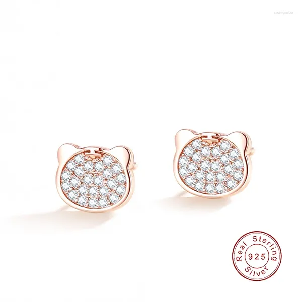 Orecchini a bottone JIALY S925 in argento sterling rosa colore CZ carina piccola tigre per gioielli da donna regalo per festa di compleanno