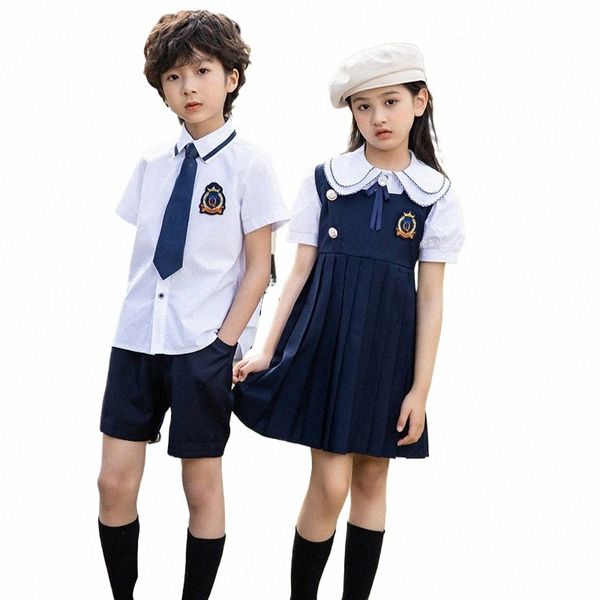 Uniforme escolar de verão meninos meninas gola boneca camisa superior colete dr shorts terno japonês doce graduai trajes de coro 69Fi #