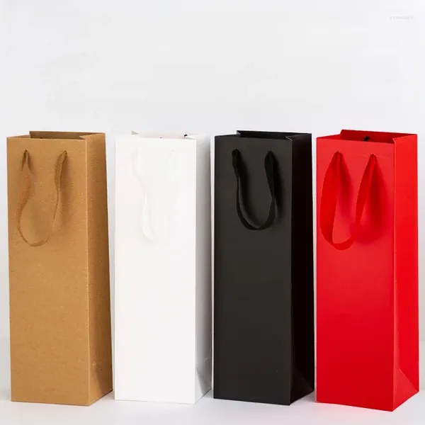 Sacos de armazenamento 50pcs espessados de papel de couro amarelo de costa simples ou dupla Presente de vinho tinto e transporte alcoólico