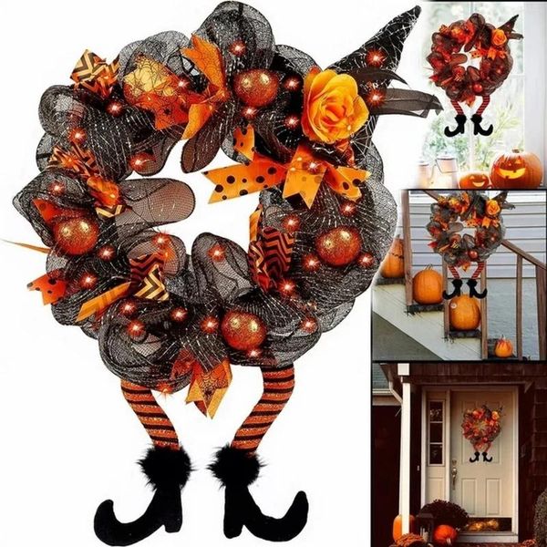 Fiori decorativi decorazioni estive all'aperto ghirlanda per porta d'ingresso 15.7 pollici decorazioni di Halloween con gambe di stregone leggere