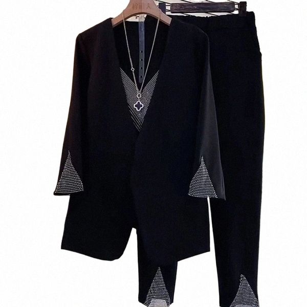 Plus Size 2XL-6XL Donna Paillettes Office Suit Blazer Giacca Cappotto Gilet Top e pantaloni Tre pezzi Set Outfit Abbigliamento da lavoro per donna Y1sA #