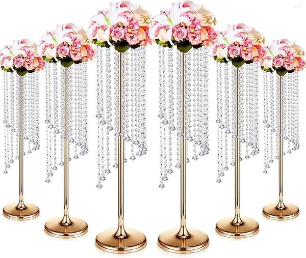 Vasen Kristall Gold Vase für Hochzeit Herzstück Tischdekorationen Metall Blumenhalter Ständer Straße 6 Stück