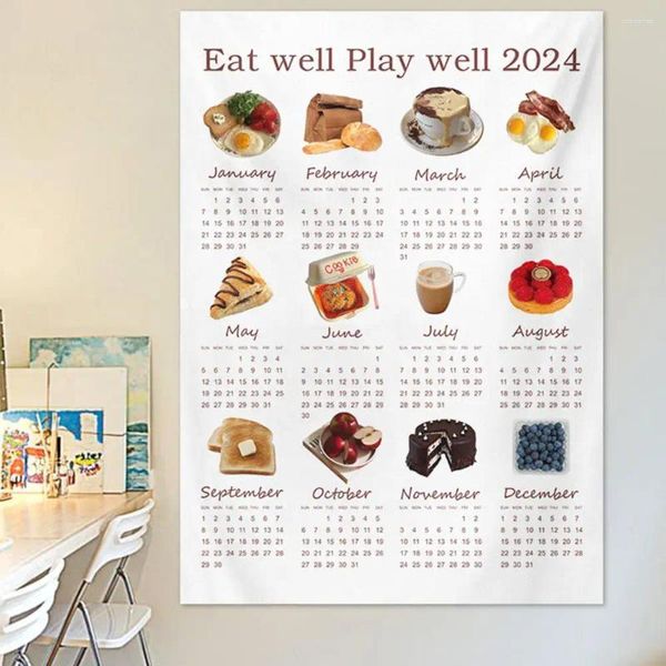 Wandteppiche, Raum-Wandkalender, dekorativ, weich, waschbar, 2024, Wandteppich, 12 Monate, stilvoller Schlafzimmer-Hintergrund