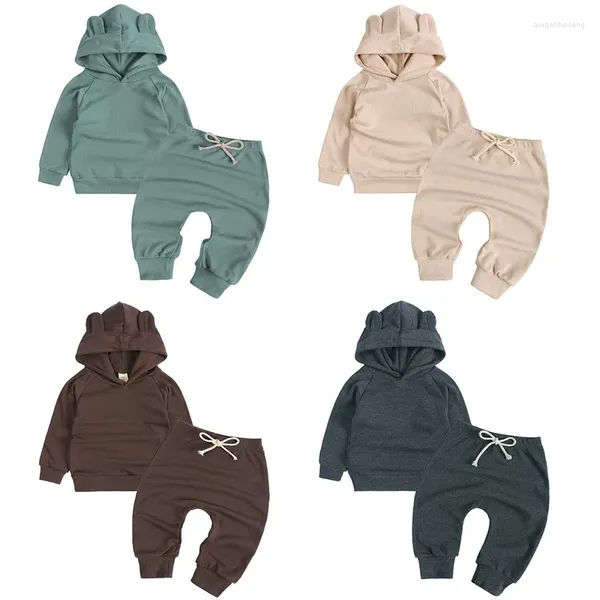 Set di abbigliamento Autunno Neonati maschi Vestiti Ragazza Top con cappuccio Cotone Solido Costumi Tute Infantile 2 pezzi Abiti Pantaloni Harem