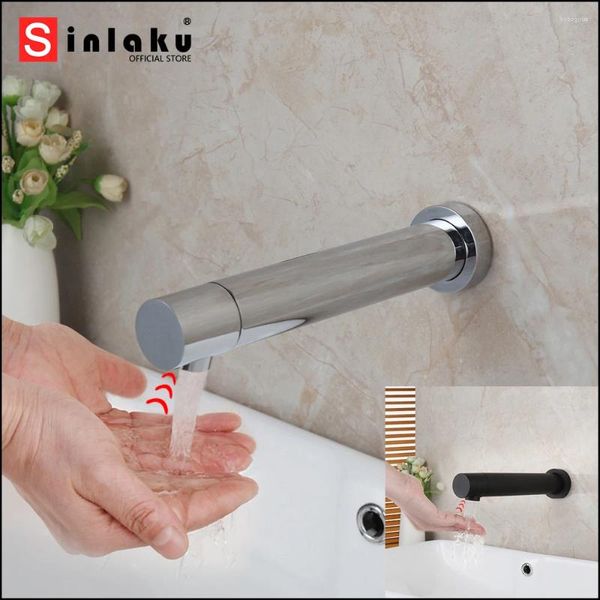 Rubinetti per lavandino del bagno SINLAKU Rubinetto per lavabo per lavabo Rubinetto per lavabo a parete cromato Mani libere automatico Sensore tattile Miscelatore acqua fredda