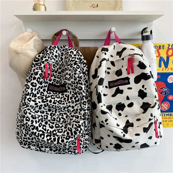 Bolsas 2021 Cow Print Sport Backpack Print Leopard Print Unisex School Bags Adolescentes Girls White Classic Inglaterra Inglaterra Bolsa College Bookbag