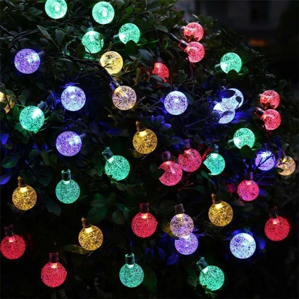 Lâmpada solar bola de cristal led string 50 leds 10m luzes múltiplas coloridas guirlanda de fada à prova d'água para jardim ao ar livre casamento de natal