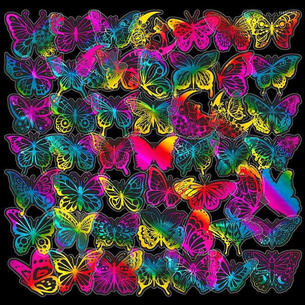 Confezione regalo 50 pezzi Farfalla Trasparente Oro Olografico Laser Adesivi a colori per buste Biglietti d'auguri Bagagli Custodia per laptop Tazza Appunti