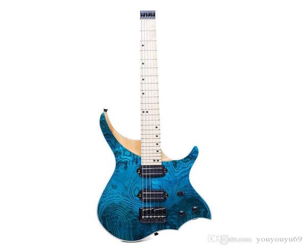 La tastiera in acero per chitarra elettrica a 6 corde senza testa burst blu di fabbrica personalizzata fornisce la personalizzazione2613879