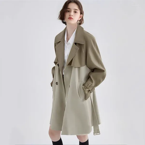 Damen-Grabenmäntel 2024 koreanischer Frühlings-Herbst-Frau-Mantel, modisch, lässig, Farbblockierung, britischer Stil, lockerer Mantel, Windjacke, Damen