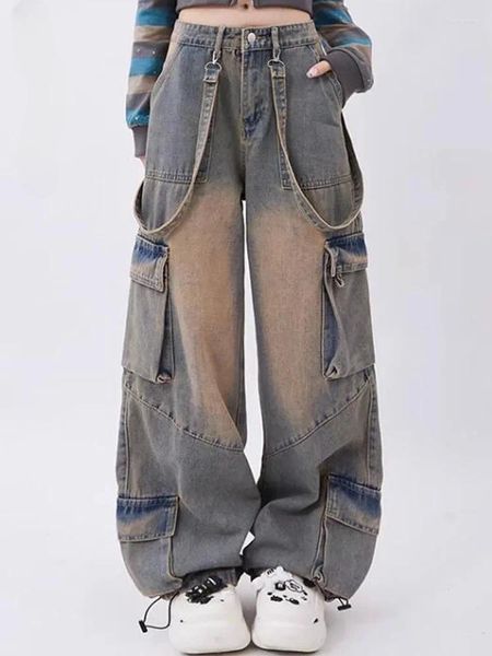 Jeans da donna SOILFOIL Abbigliamento autunnale Pantaloni cargo alla moda retrò Y2k Pantaloni dritti J Street dal design tascabile antico