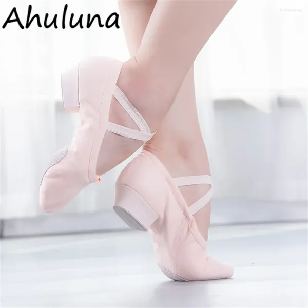 Sapatos de dança femininos chinelos de balé para senhoras meninas lona folk adulto tênis com salto ds022