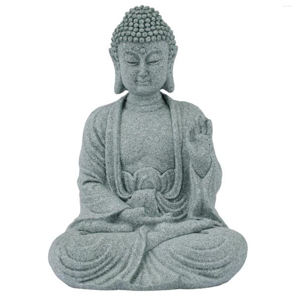 Dekorative Figuren, hochwertiger sitzender Buddha aus Kunstharz, Gartendekoration, Sandstein-Stein, Zen-Effekt für Zuhause