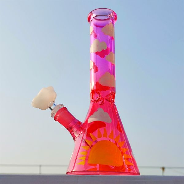 10 polegadas de vidro Bongs Red Cloud Sun Heady Bong Hookah Traingle Oil Rigs Bubbler Tubulação de Água Bong Tabaco Fumar Tubos de Fumaça Bongs 14mm Cloud Bowl