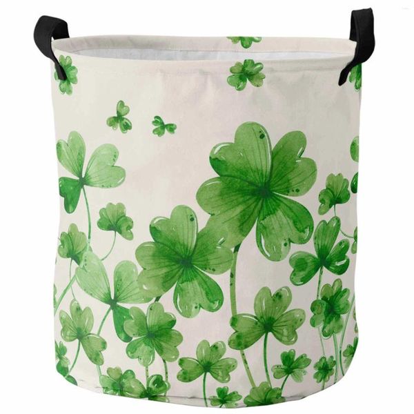 Wäschesäcke, St. Patrick's Day, Kleeblatt, Pflanzen, faltbarer Korb, Aufbewahrung von Kinderspielzeug, wasserdichter Organizer für schmutzige Kleidung im Raum