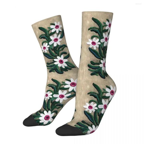 Herrensocken, weiß, Schwanenfluss, Gänseblümchen, Blumenstickerei, Blumen, Herren, Damen, Sommerstrümpfe, Polyester