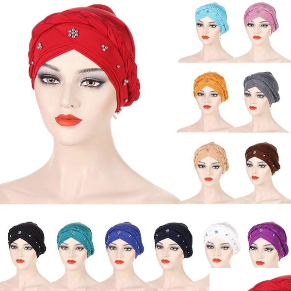 Beanie/Kafatası Kapakları Hintli Kadın Boncuklar Hanka Örgüler Bonnet Kemo Müslüman Kanser Beanie Saç Destesi Şapkası İslami Headwrap Eş Dhgarden dhhesv