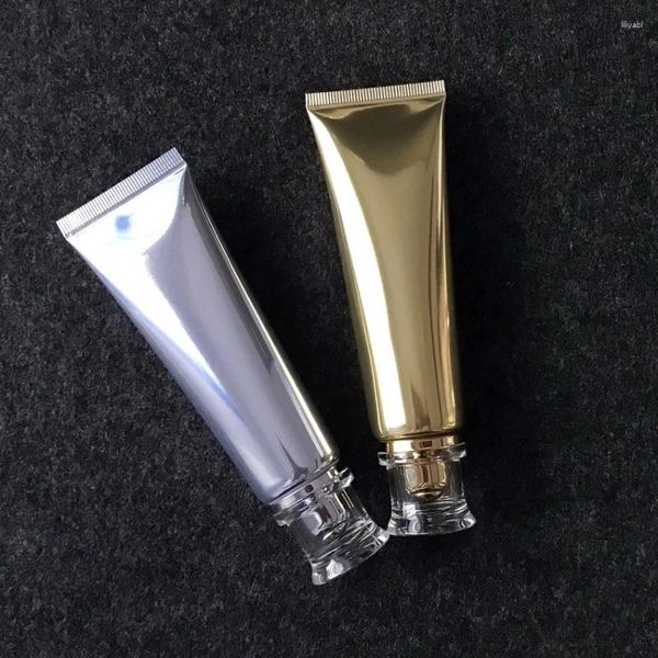 Garrafas de armazenamento 50g tubo macio vazio com tampa de prata de ouro maquiagem cosméticos creme loção recipientes de viagem caso rosto recipiente de limpeza facial