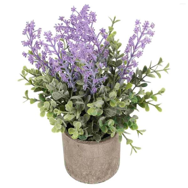 Flores decorativas artificiais em vaso de lavanda em vaso, ornamento rústico de bonsai para decoração de casa, festa, casamento, jardim, escritório