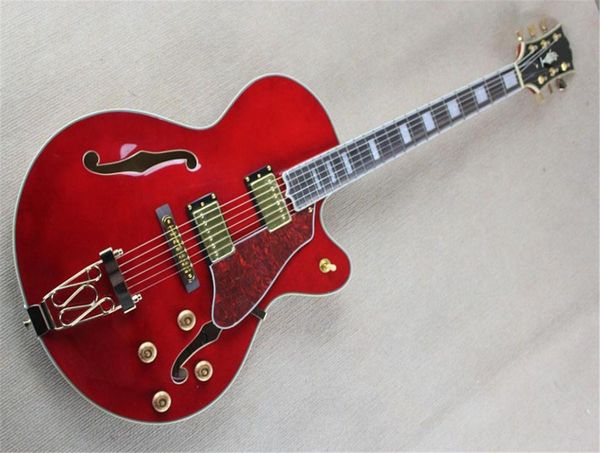 Todo personalizado semi oco corpo l5 jazz guitarra elétrica vermelho fhole em estoque8487860