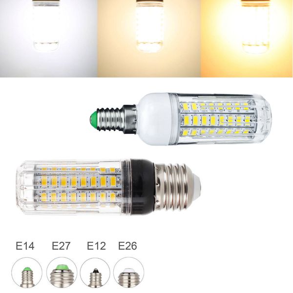 Lâmpadas de milho LED de 20w 12V 12V LED 72LEDS 5730 SMD Baixa tensão E27 E26 E12 E14 B22 Tabela de lustres brilhantes lâmpadas brancas brilhantes