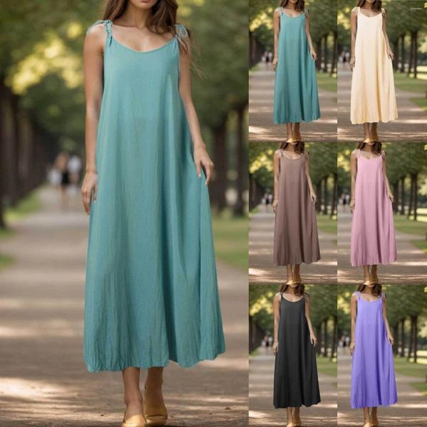 Casual Kleider Frauen Plissee Hosenträger Kleid Mode Solide Komfortable Sommer Lose V-ausschnitt Gerade Elegante Mädchen Vestidos