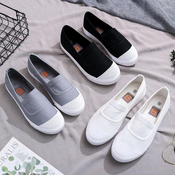 Sapatos casuais verão e primavera baixo corte branco masculino plano raso boca lona mocassins simples único