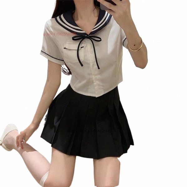 2024 Hot Girl JK Uniform täglich zweiteiliges Set japanisch-koreanischer Stil College-Schulanzug hohe Taille Hüfte Faltenrock Set 9211#